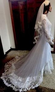 Wedding Dress -Handmade Vintage Comes With Veil Stunning! Size 6 White Gown - Picture 1 of 15