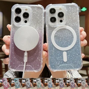 Glitter Sparkle Magnetic Cover Clear Case For iPhone 11 12 13 14 15 16 Pro Max - Zdjęcie 1 z 35