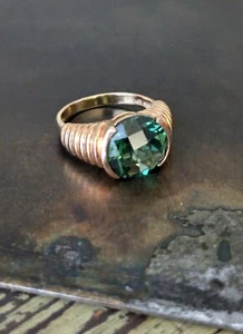Vintage Gold Over Sterling Silver Simulated Emerald Ring 7.75 7 3/4 Men Women - Picture 1 of 6