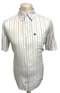 QUIKSILVER Size Medium Shirt White Striped Short Sleeved Cotton Mix Men's Mint - Picture 1 of 6