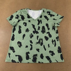 Yijiu Women's Size XXL Green Animal Print Short Sleeve V Neck T-Shirt New - Picture 1 of 8