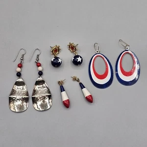 Lote de Pendientes (4) Oreja Perforada Rojo Blanco Azul Patriótico Náutico Cuelga Esmalte - Imagen 1 de 16