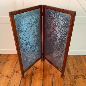 Antique Oriental Chinese Wooden Fabric Fire Screen Guard Fireguard Vintage Blue - Picture 1 of 14