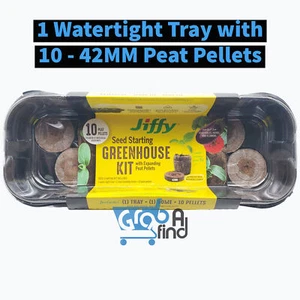 Jiffy Tray 10 Peat Pellet Seed Starter Greenhouse Kit, 42MM Pellets Includes Lid - Picture 1 of 7