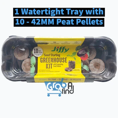 Jiffy Tray 10 Peat Pellet Seed Starter Greenhouse Kit, 42MM Pellets Includes Lid - Image 1 of 4