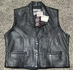 NWT UNIK Premium Black Leather Motor Cycle Vest Women’s 3XL Style 683 Snap Close - Picture 1 of 4