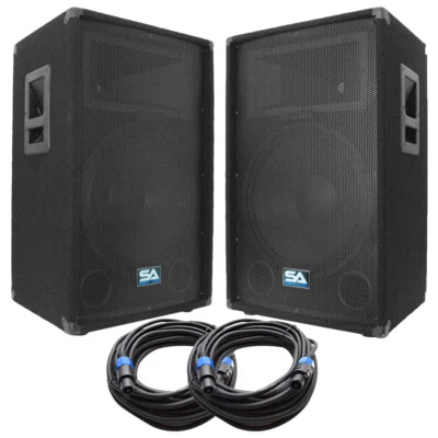 Pair of 15" PA/DJ Loudspeakers and 50' Speaker Cables - 15" Club,Party Speakers - Image 1 of 4