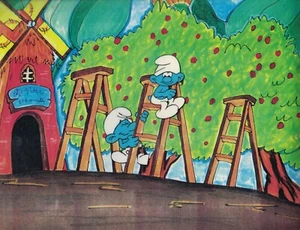Orig SMURF Animation Cell w/ background #6 - Picture 1 of 1