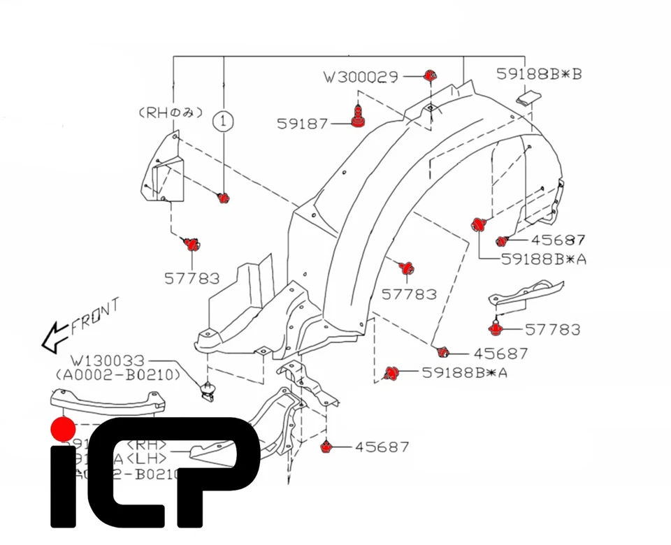ICP Front Arch Liner Fitting Kit Clip Kit Fits: Subaru Impreza 00-05 WRX STi - Image 1 of 1