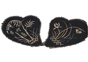 Authentic Antique Chinese Heart Shaped Ear Warmers Embroidered Silk Covers Muffs - Picture 1 of 5