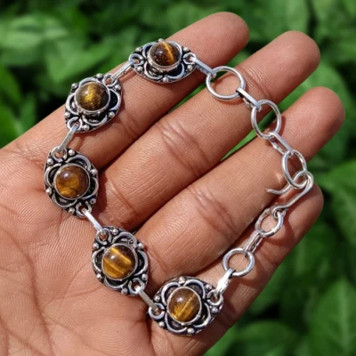 Elegant Tiger's Eye Gemstone 1PCS Bracelet 925 Silver Plated Attractive Jewelry - Image 1 of 4