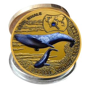 Rare Animal Commemorative Medal Blue Whale Golden Coin 2014 Zambia 1000 Kwacha - Picture 1 of 8