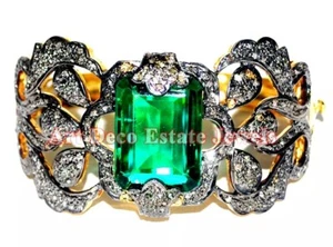6.76ct Rose Cut Diamond Victorian Look 925 Sterling Silver emerald Bracelet - Picture 1 of 7