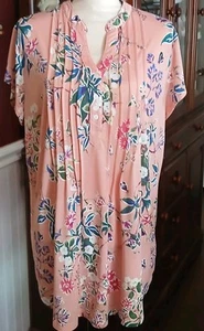 Serengeti Women’s Pink Floral Short Sleeve Pullover Blouse Top Tunic Size L - Picture 1 of 8