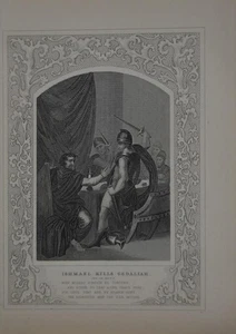 Antiguo arte religioso Ismael mata a Gedalías 1860 grabado original - Imagen 1 de 7