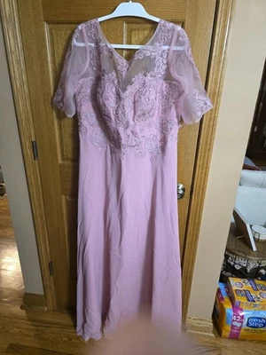 Vestido formal feminino tamanho 14 plus, cor rosa blush, gola redonda - Imagem 1 de 2