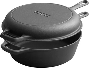 2-in-1 Pre-Seasoned Cast Iron Dutch Oven Pot with Skillet Lid Set, 3QT, Black - Picture 1 of 7