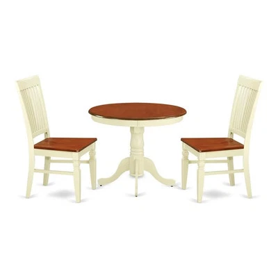 East West Furniture Antique 3-piece Wood Dining Table Set in Cream/Cherry - Image 1 of 4