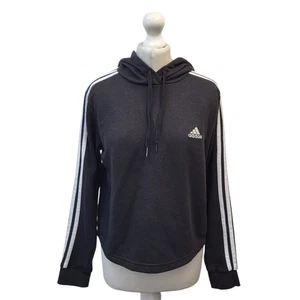 Adidas schwarzer Langarm Kordelzug Cropped Hoodie Damen UK Größe 12-14 L348 - Bild 1 von 4