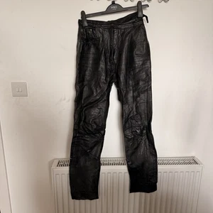 Women’s Milan Leather Black Trousers – Vintage Biker Pants Size 10 - Picture 1 of 7