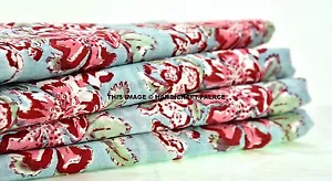 2.5 Yard Floral Cotton Turquoise Fabric Ethnic Art Indian Block Printed Fabrics - Picture 1 of 4