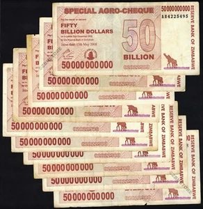 10 x 50 Billion Dollars Zimbabwe Special Agro Cheque Banknote 2008 Authentic COA - Picture 1 of 6