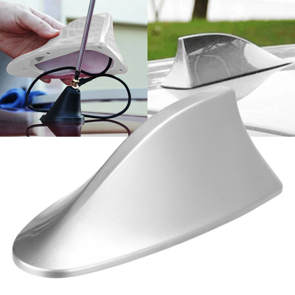 1* Silver Shark Fin Roof Antenna Car AUTO Aerial FM/AM Radio Signal Universal - Image 1 of 4