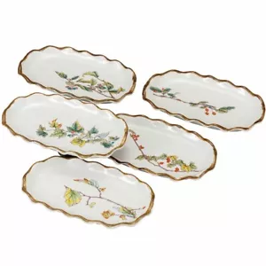 Kutani yaki ware Japanese Ova plate dish set of 5 Flower and Grass Japan - Picture 1 of 4