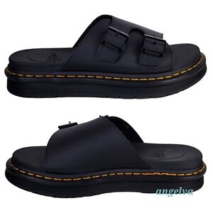 Dr Martens unisex dax leather dual buckle strap platform slide sandals black
