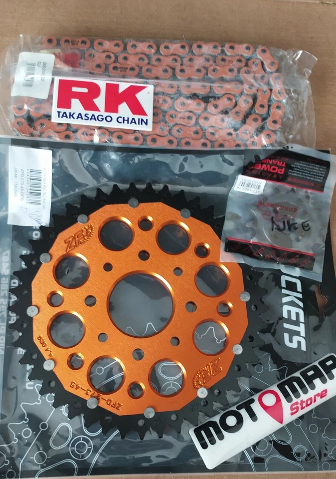 Kit Trasmissione Ktm Duke 125 2011 2012 2013 Catena Rk X Ring Arancio  - Immagine 1 di 1