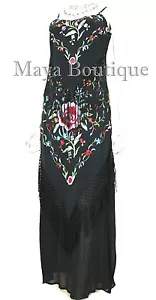 Dress Gown Silk Embroidered Flapper Style Black Multi Maya Matazaro L - Picture 1 of 12