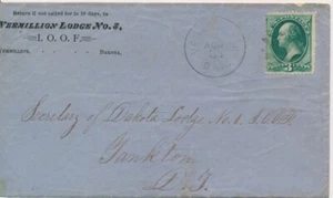 I.O.O.F. Odd Fellows Vermillion Lodge no.3 Dakota territory 1875 Fancy cancel - Picture 1 of 2