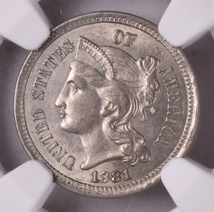 1881 Three Cent Nickel - NGC AU58 - Picture 1 of 3
