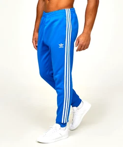 NEW MENS ADIDAS ORIGINALS SUPERSTAR PANTS ~ SIZE MEDIUM #IM4542 BLUEBIRD - Picture 1 of 8