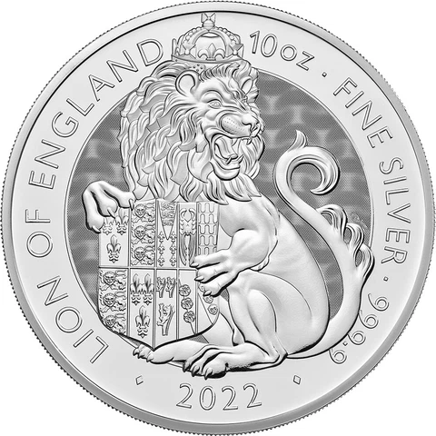 2022 Great Britain Silver Tudor Beasts Lion of England £10 - 10 oz - BU Cover