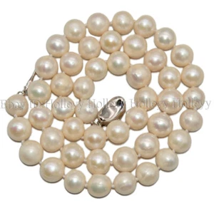 Collares de perlas blancas de agua dulce naturales genuinas de 9-10 mm de 14-36 pulgadas - Imagen 1 de 17
