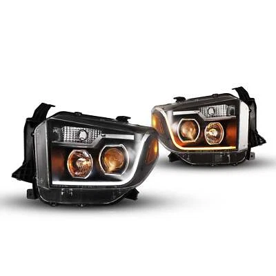 Headlight Set (Black) With LED Sequential DRL For 2014-2017 Toyota Tundra - Image 1 of 4