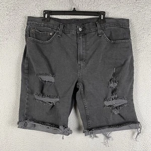 Levis 511 Denim Shorts Mens 38 Faded Black Frayed Cut Off Chopped Distressed - Picture 1 of 12