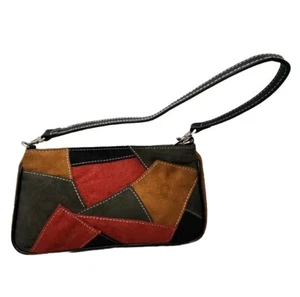 Acorn Wristlet Clutch Shoulder Suede Patchwork Multicolor Hippie Boho Chic Retro - Picture 1 of 15