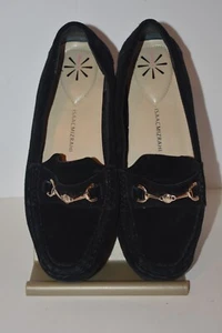 ISAAC MIZRAHI WOMEN'S BLACK SUEDE LOAFERS - 7M - GOLD BIT DETAIL MOCCASIN STYLE - Picture 1 of 6