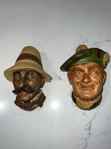 2 Vintage Chalkware Head Wall Hanging Men Unmarked - Picture 1 of 11