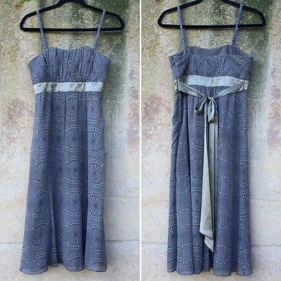 Ted Baker London Grey Silk Crepe Art Deco Dress 1 (XS) - Image 1 of 4