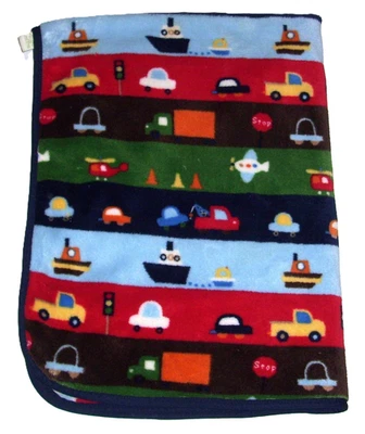 Circo Transportation Manta Bebé Rojo Azul Verde Rayas Coche Barco Avión Camión Foto 1 de 2