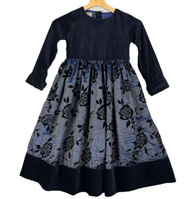 Vestido de vacaciones LAURA ASHLEY de terciopelo azul satinado con faja mangas 3/4 midi 9 años Foto 1 de 4