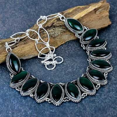 Collar Joyería Plata Esterlina 925 Hecho a Mano Piedras Preciosas Labradorita Destello Verde Foto 1 de 4