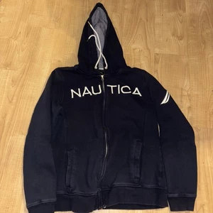 NAUTICA Hoodie sweatshirt zipper front BLUE M Stripes inside hoodie 🔥‼️ - Picture 1 of 5