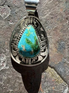 Navajo Reggie Hoskie Sonora Gold Türkis Anhänger Sterlingsilber - Bild 1 von 8