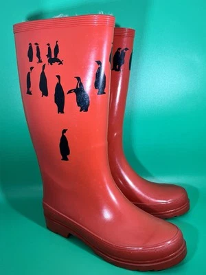 Botas de Lluvia J Crew Talla 7 Rojo Sherpa Forradas Pingüino Foto 1 de 4