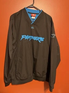 Carolina Panthers NFL Jacket Pullover Large Black V-Neck Sleeve Patch Side Zip - Picture 1 of 6