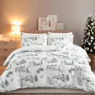  Рождественский постельный комплект королевский размер туалет рождественская елка королева 90 x 90 дюймов серый - Изображение 1 из 4